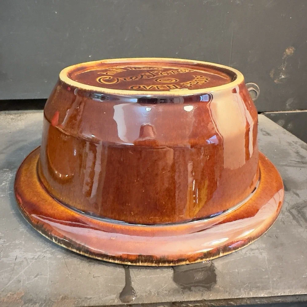 Hull‎ Oven Proof USA Glossy Brown Drip Pottery Round 4 cup 8